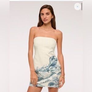Abercrombie & Fitch Cream and Blue Strapless Dress